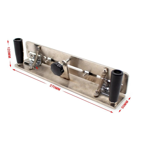 Rock Solid Angle Adjustable Sharpening Jig For Handheld Insert Grinder And Belt Sander showing aluminum frame and turnbuckle lock.