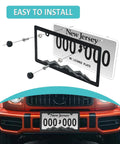 Easy to install Mountain License Plate Frame Set For Cars And Trucks With Dope 3D Raised Mountain Design Plastic Tag Holder against red vehicle