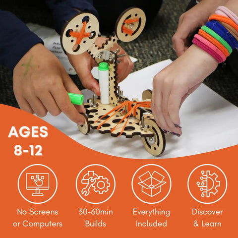 Catalyst Class Pack and Cabinet Hands On STEM Kit For Students Ages 8 To 12 Learn Electronics And Science With Screen Free Inventions And 10 Plus Projects Teacher Ready Curriculum For Grades 3 To 6 classroom build with wooden parts and wheels