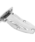 Close-up of heavy duty stainless steel trailer door hinge, designed for box trucks, durable and corrosion-resistant.