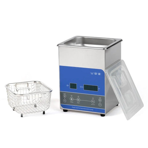 Fully Automatic Ultrasonic Cleaner For Vinyl LP And EP Discs With Badass 27 Liter Tank And 500 Watt Output, stainless steel unit with basket.