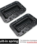 Two Pack 6.34 Inch Recessed Spring Loaded Chest Handles with Rubber Grip for Trunks, Crates and Storage Boxes, black iron