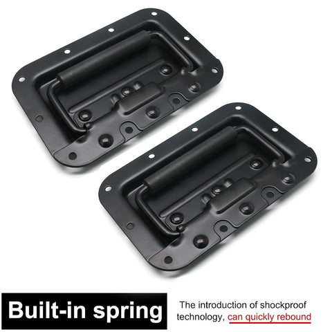 Two Pack 6.34 Inch Recessed Spring Loaded Chest Handles with Rubber Grip for Trunks, Crates and Storage Boxes, black iron