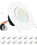 Sleek 5 And 6 Inch Gimbal LED Recessed Can Lights 16 Pack Switchable Color Temperatures 2700K To 5000K 11W Equals 90W Equivalent view of single fixture with white trim.