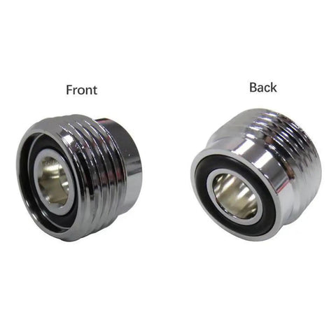 Front and back view of Din to Yoke Tank Valve Adapter for Scuba Cylinders, Pro Grade Stainless Steel Regulator Converter