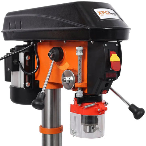 8 Inch Benchtop Drill Press With Laser Positioning For Wood And Metal showcasing the motor and control panel.