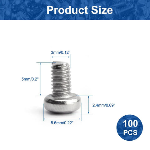 100 Pack M3 X 5mm Phillips Pan Head Machine Screws Pro Shop Grade 304 Stainless Steel Rust Resistant Hardware Fasteners size details