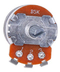 Close-up of a Five Pack 5K Ohm Rotary Potentiometer With Switch, showing 5 pins and alloy knob for DIY electronics.