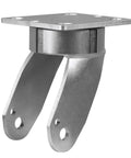 Ultra Tough Extra Thickened Galvanized Steel Six By Two Inch Caster Yoke 2500 Lbs Load Rating Swivel Fork Replacement base plate and fork view.