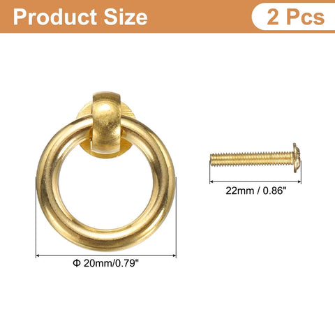 Brass Ring Drawer Pulls Set 2 Pieces 0.79 Inch Gold Tone Cabinet Knobs And Drawer Rings With Screws For Dresser Closet Cupboard 20mm