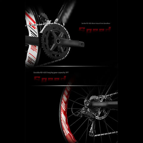Ultralight Full Carbon Fiber Road Bike With Thru Axle Electronic Shifting And Hydraulic Disc Brakes Drop Bars Size 50 showcased by chain and gear mechanism