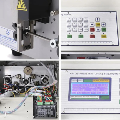 Heavy Duty Automatic Wire Stripping And Cutting Machine For 0.1 To 8Mm2 Cable AWG 8 To 32 with control panel and internal gears view.