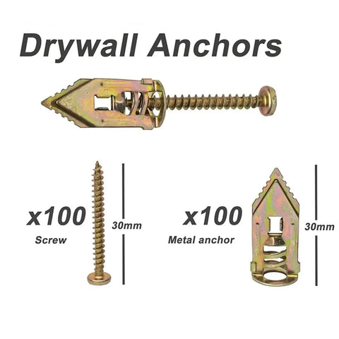 DIY Friendly 200Pc Self Tapping Drywall Anchors And Screws Kit For Plasterboard Use With Integrated Drill Tip Grab And Go Mount Wall Dowel Set for 30mm metal anchor and screw