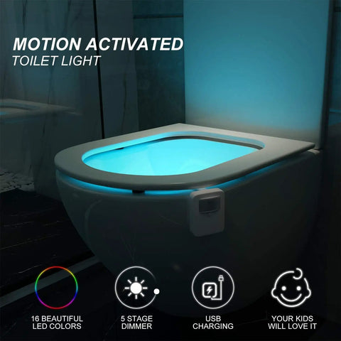 Rechargeable Toilet Night Light With Motion Sensor And 16 Color Changing LEDs Inside The Bowl Auto On When You Enter The Room Dusk To Dawn Sensor Kid Friendly Bathroom Decor And A Funny Gift For Dad