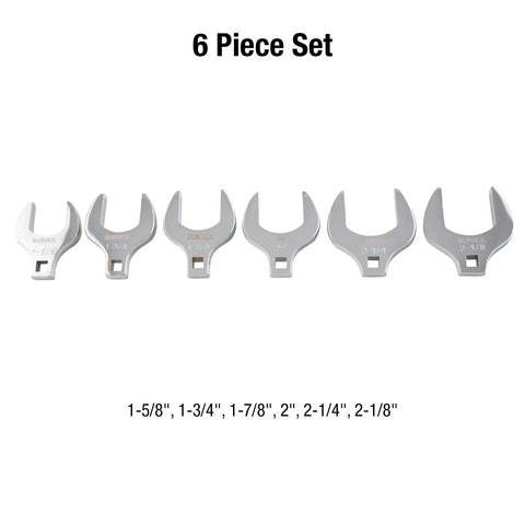 Jumbo Crowfoot Wrench Set For Half Inch Drive, Six-Piece Built To Last CR-V Alloy Steel Crowfoot Set, SAE Sizes 1-5/8 To 2-1/4, Durable Heavy Duty Construction With Blow Mold Tray, Ideal For Automotive Repairs