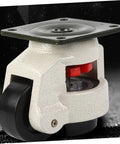 Heavy Duty Swivel Caster Set With Easy Adjustable Leveling Feet For Workbenches And Machine Tools showing white housing and nylon wheel.