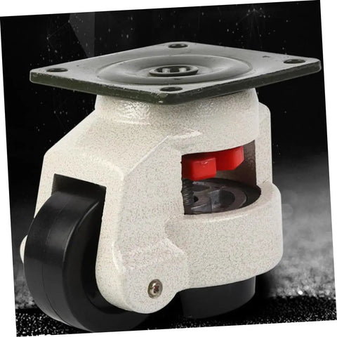 Heavy Duty Swivel Caster Set With Easy Adjustable Leveling Feet For Workbenches And Machine Tools showing white housing and nylon wheel.