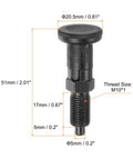 Handy Three Pack Of Rock Solid Carbon Steel Push Fit Ball Nose Spring Plungers M10x1 Thread With 5mm Pin Self Locking Retractable Design For Tough Industrial Workshop Jobs, showing dimensions.