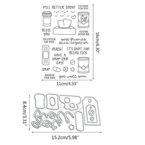 Clear Stamp and Die Set for card making and scrapbooking with carbon steel dies and TPR stamp material easy to use on any acrylic block.
