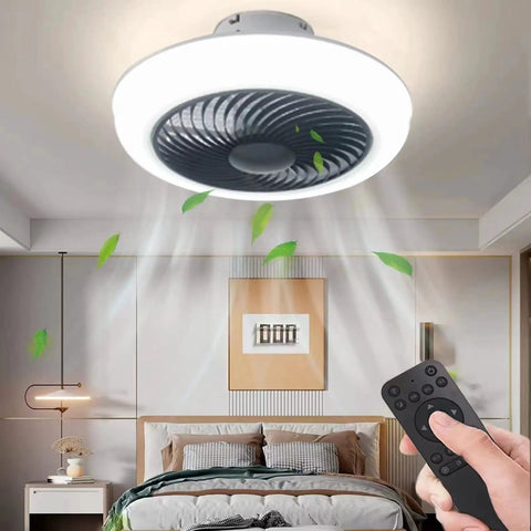 Remote Control Ceiling Fan With Lights, 72W Dimmable Flush Mount Ceiling Fan With LED Light, modern bedroom setting