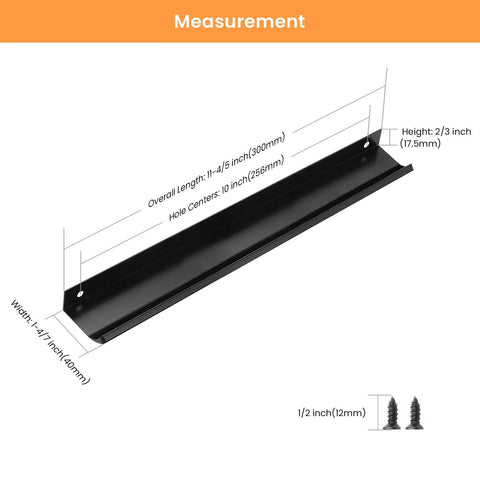 Matte Black Edge Finger Pulls 10 Pack, Concealed Drawer Handles With 10 Inch Hole Centers, Aluminum Alloy Kitchen Cabinet Pulls dimensions