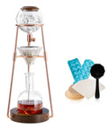 Smooth Cold Brew Drip Tower With Solid Wood Base And 500 Ml Glass Pitcher showing ice, glass, and accessories for coffee making