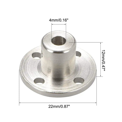 4mm Inner Diameter Rigid Flange Shaft Coupling for Motors and DIY Projects, view with dimensions and 10mm outer cylinder.