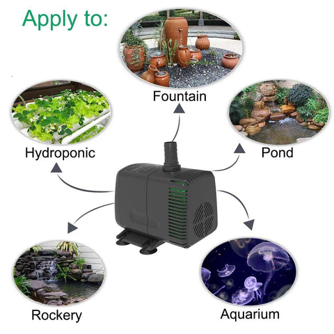 Knifel submersible pump, 880 GPH, black plastic, for fountains, ponds, hydroponics, rockery and aquariums (Amazon)