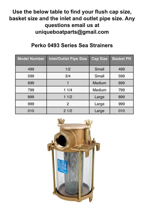 Polypropylene Sea Strainer Basket Replacement For Perko 0493 Series Marine Strainers product image with size chart