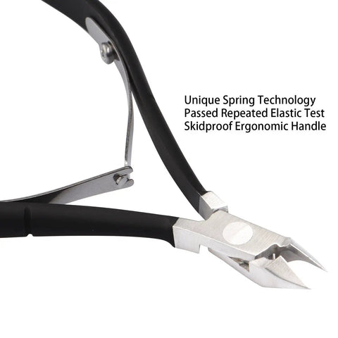 Close-up of Must Have Pro Cuticle Trimmer With Pusher And Nipper Stainless Steel Manicure Pedicure Tool with ergonomic handle.