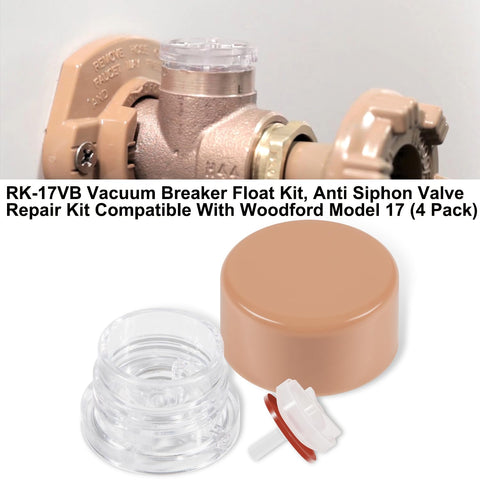 DIY RK17VB Vacuum Breaker Float Kit 4 Pack Anti Siphon Wall Faucet Repair Kit shown with components and assembly view.