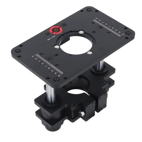 Heavy Duty Aluminum Electric Router Lift For Router Table No Sweat Inverted Mounting With Smooth As Glass Height Dial And Hella Secure Woodworking Setup Kit, black router lift with red dial