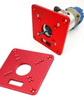 Kickass Router Table Insert Plate Slick Hard Anodized Aluminum 6061 Mount For Makita Routers, size 120mm, red color with motor attachment