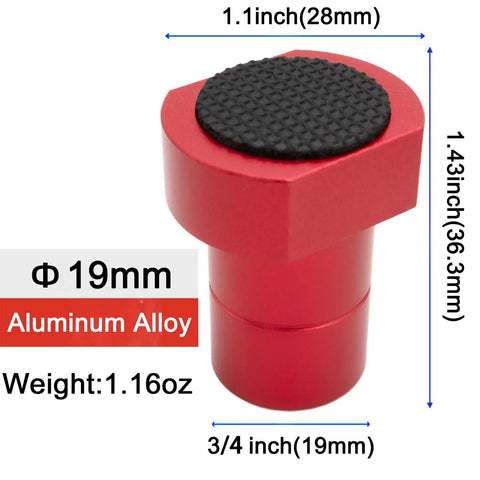 Six Pack Aluminum Bench Dogs With Non Slip Pads For Three Quarter Inch Workbench Holes, red anodized aluminum, front view