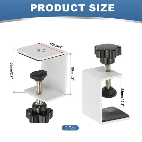 Product size description for Heavy Duty C Clamps 2 Pack White Metal Desk Clamp With Protective Pads For Fixing Acrylic Glass Plastic Wood Sheets