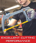 Person using Beefy High Tension Hacksaw Frame With Bi-Metal Safe-Flex Blade, 28000 PSI Tension, 12-Inch Blade, 4-3/8-Inch Throat