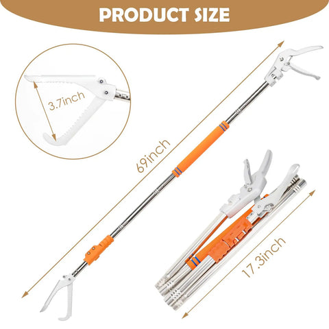 Snake Grabber Tool 69 Inch Collapsible Stainless Steel Tongs With Bite Proof Handling Gloves For Safe Pro Grade Reptile Catching And No Harm To Snakes Heavy Duty Rattlesnake Catcher
