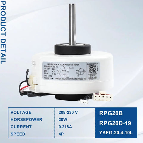 Beefy Brushless DC Air Conditioning Fan Motor 208-230V 60Hz 20W Internal Condenser Replacement for Midea AC Units YKFG-20-4-10L 0.218A High Efficiency