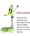 Heavy Duty Drill Press Stand With Clamp Support Tool 360 Rotation And 60mm Stroke For Wood Aluminum Iron Adjustable Bench Mount Steel Pipe, size 16x21x40cm.