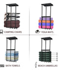 Heavy Duty Wall Mount Camping Chair Rack With Four Hooks For Garage Organizer Holds Camping Chairs Beach Chairs Umbrellas And Other Outdoor Gear