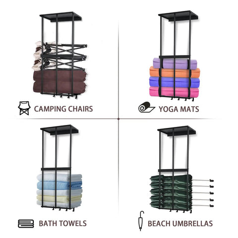 Heavy Duty Wall Mount Camping Chair Rack With Four Hooks For Garage Organizer Holds Camping Chairs Beach Chairs Umbrellas And Other Outdoor Gear