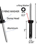 Hella Tough Kayak Rivet Gun Kit With 18 Pcs Waterproof Tri Grip Rivets And Extended Nose Manual Hand Tool For Marine Fixes Plus Durable Steel Build And Sweet Storage Lock, aluminum rivet with O-ring washer.