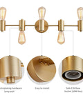 Five Light Vanity Fixture In Dope Gold Finish Over Mirror Modern Wall Sconces For Bedroom And Living Room E26 Base 28 Inch Long
