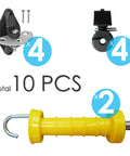 High Visibility Electric Fence Gate Handle Kit with 2 yellow handles, 4 anchors, 4 insulators, and screws for farms or ranches