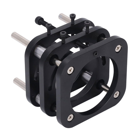 Built Damn Tough From Aerospace Grade Aluminum This Router Table Base Lift shown from side angle with detailed black finish and screws.