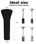 Heavy Duty Waterproof Patio Heater Cover for Standing Propane Heaters, 89 inches tall and 33 inches diameter, with windproof features.