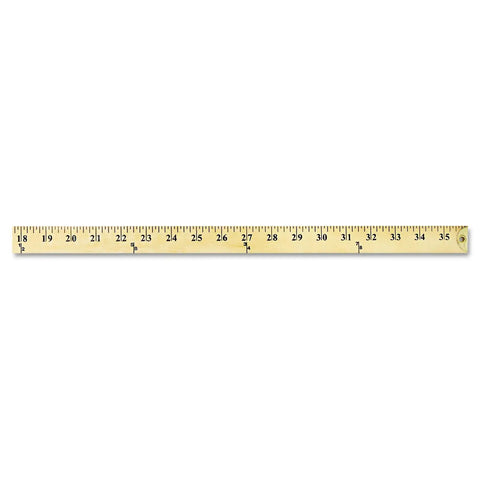 Solid As A Rock Wooden Yardstick Featuring Reinforced Brass Terminal Caps And Dead On Inch To Yard Markings Plus A Smooth Clear Lacquer Coating on white background.