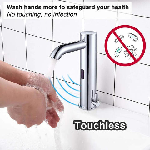 Touchless Bathroom Sink Faucet With Motion Activated Sensor, Hands Free Water Flow For Hygienic Use, in use, chrome finish