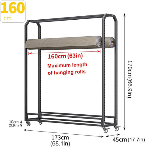 Industrial Grade Heavy Duty Steel Storage Rack For Window Tint Film Vinyl Wrap And Wallpaper Rolls with measurements and details