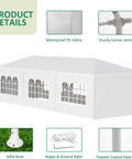 10x30 Ft Outdoor Party Tent With 8 Removable Sidewalls, featuring waterproof PE fabric and sturdy corner joints for weddings
